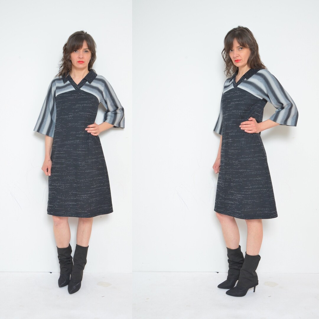 XS-Small 1980s Adolfo Long Sleeve Sweater Dress Color Block Knit Stripe Dress