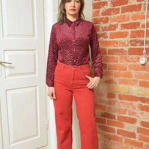 Vintage 90s Sheer Velvet Button Burgundy Blouse   - Size Large