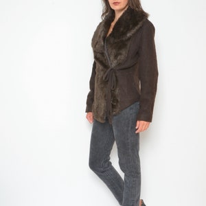 Wool Faux Fur Jacket / Vintage 00s Lana Wool Wrap Up Belt Blazer Size Medium image 5