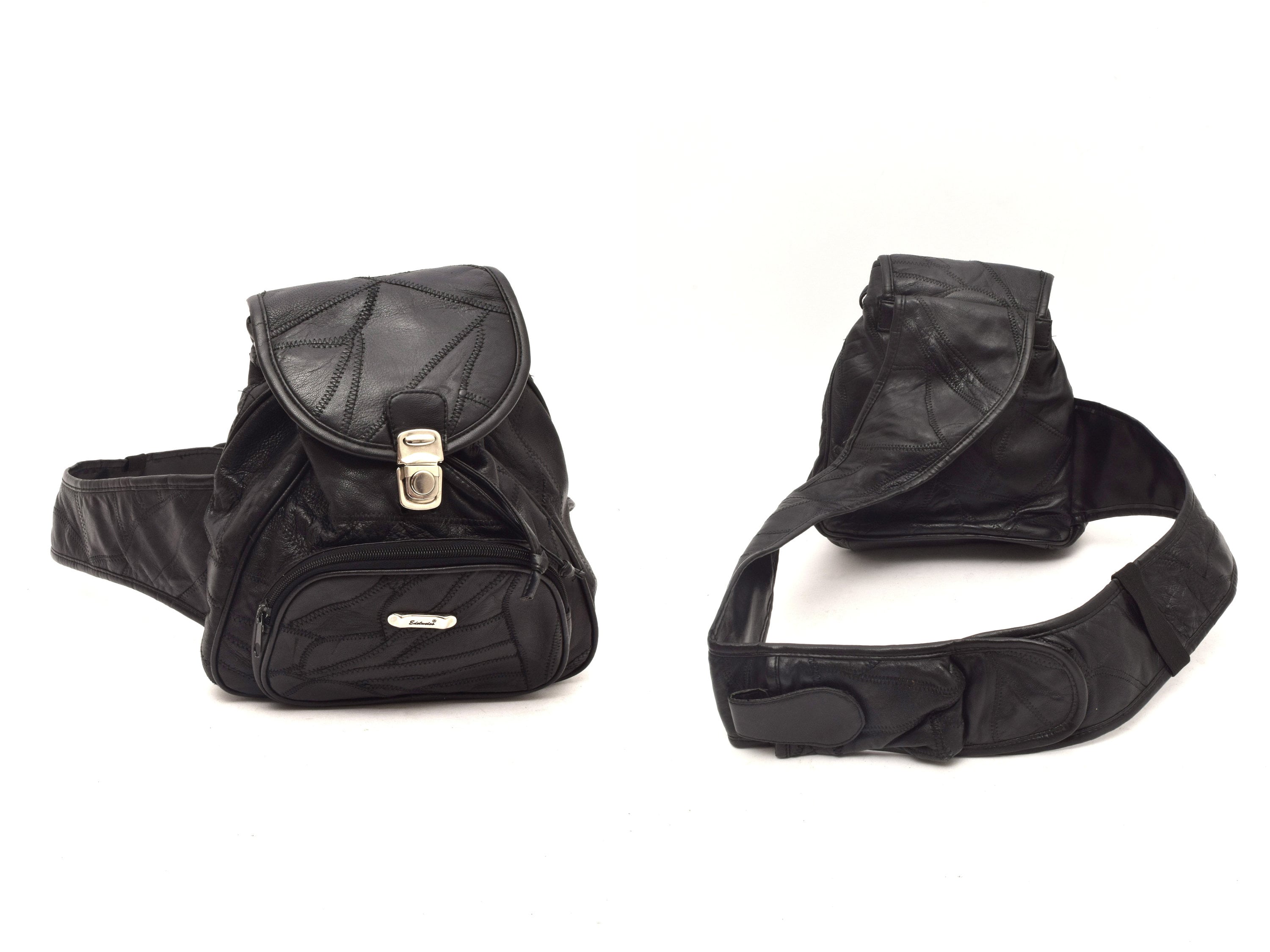 Vintage 90s Black Leather Sling Bag Convertible Backpack/Crossbody Pack Vintage 90s WILSONS LEATHER Backpack Sling Bag Shoulder  main image 2