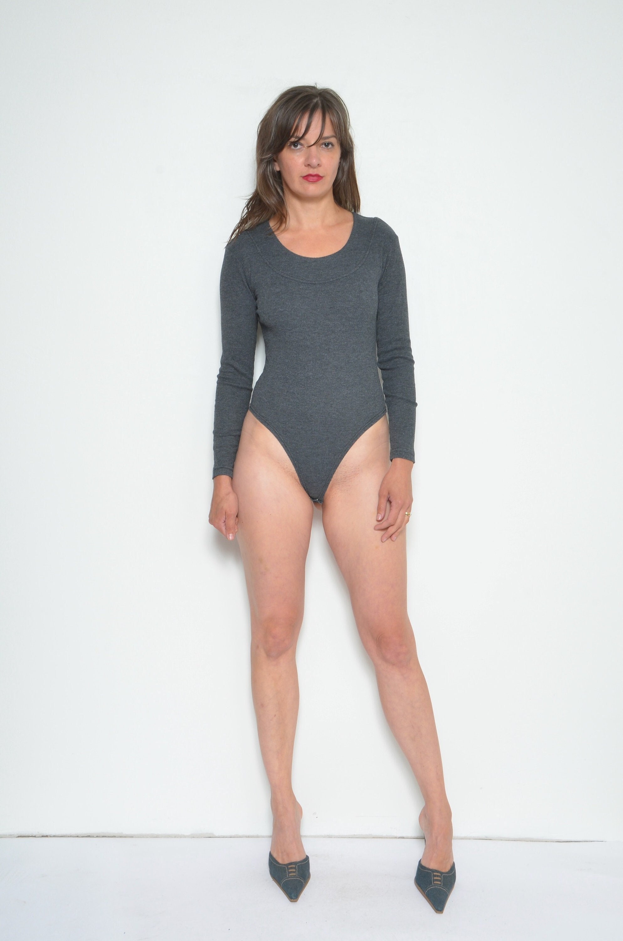 Women's Solid Bodysuit / Long Sleeve V Neck / Double Layer / Leotard Top 