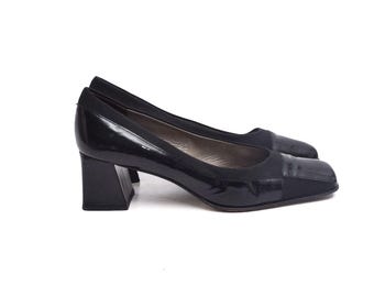 Vintage Peter Kaiser svarta läderpumps med blockklack – storlek UK 5 / EU 38