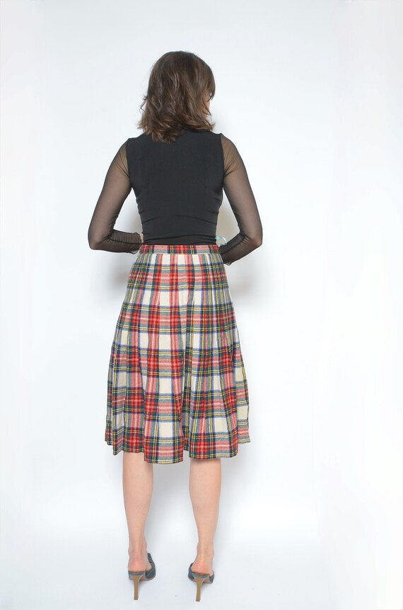 Tartan Wool Skirt / Vintage 80s Pleated Pleated H… - image 6