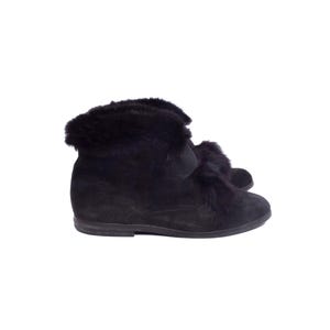 Vintage 80&#39;s Black Real Leather Boots with Fur Trim  Size 39 EU