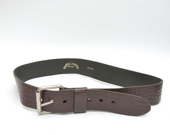 Vintage 90's Large Brown Wide Leather Alligator Belt with Large Silver Metal Buckle