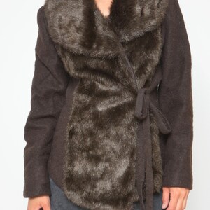 Wool Faux Fur Jacket / Vintage 00s Lana Wool Wrap Up Belt Blazer Size Medium image 7