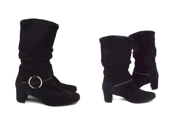 Vintage Italian Black Suede Leather Studded Boots