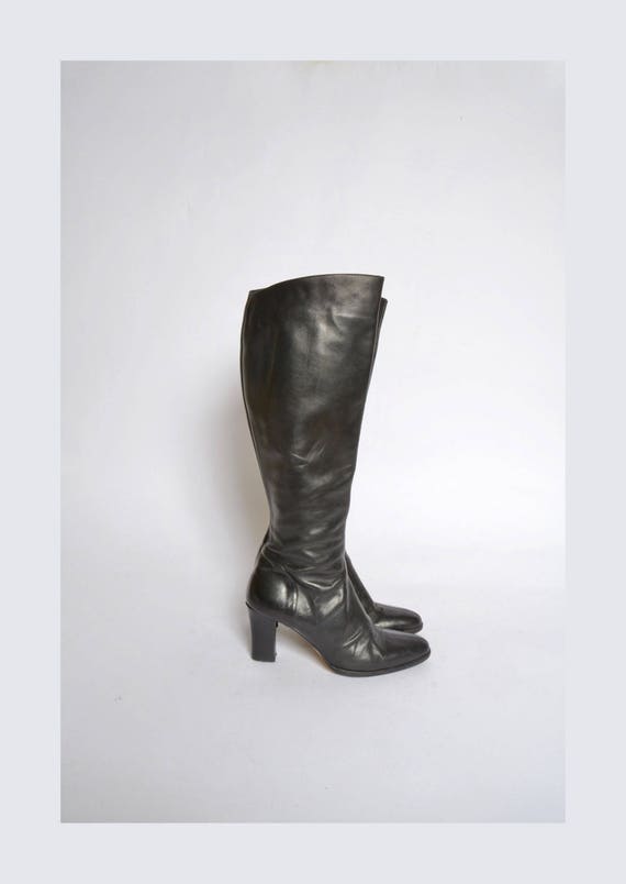 Vintage 90's Tall Black Leather Zipper Boots