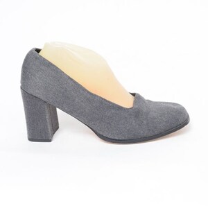 Vintage 90er Graue Stoff Chunky Pumps