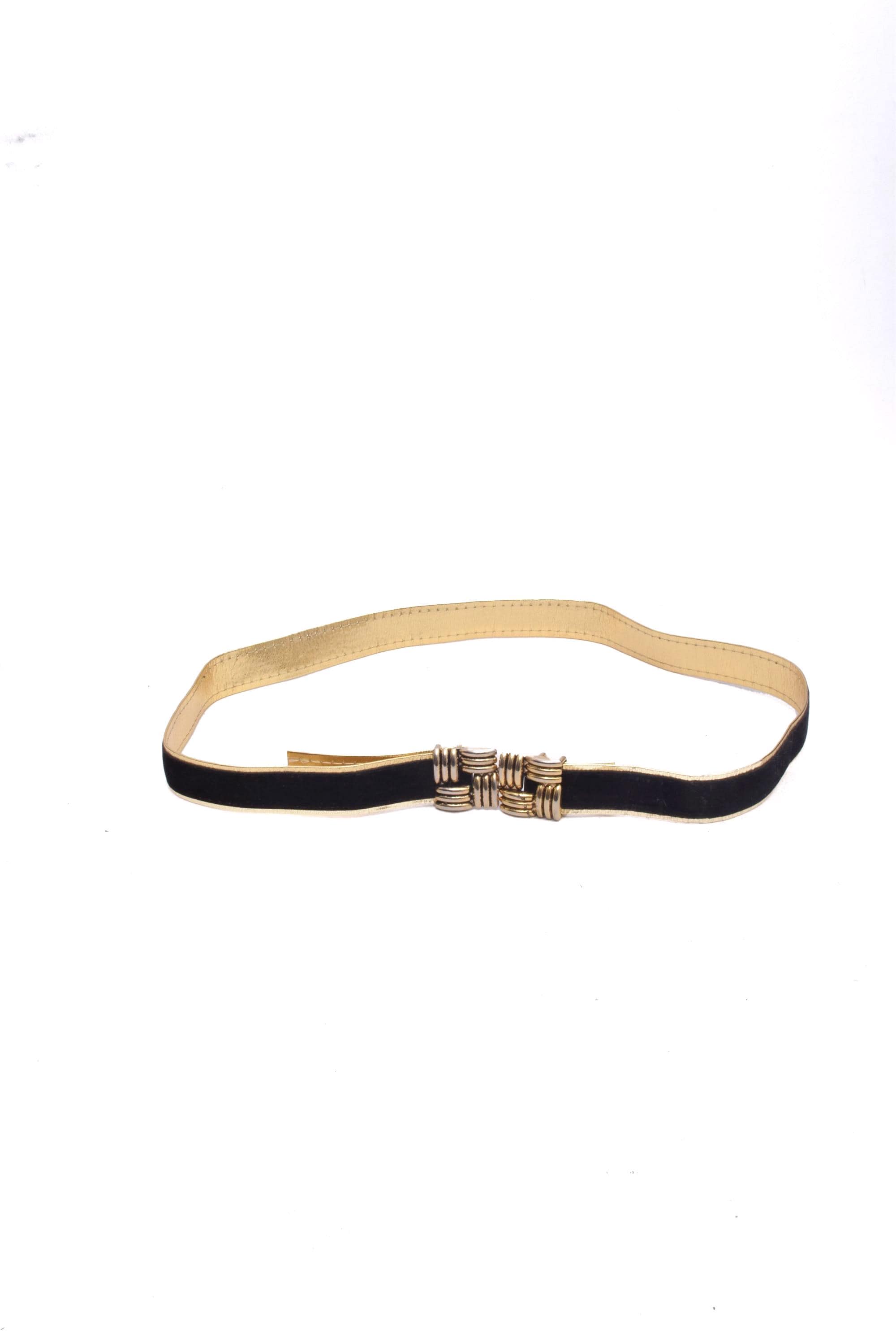 Vintage Black velvet Suede Leather‎ Waist belt  gold buttons Belt small Vintage 80s Womens Black Suede Leather Belt Gold Metal  main image 2