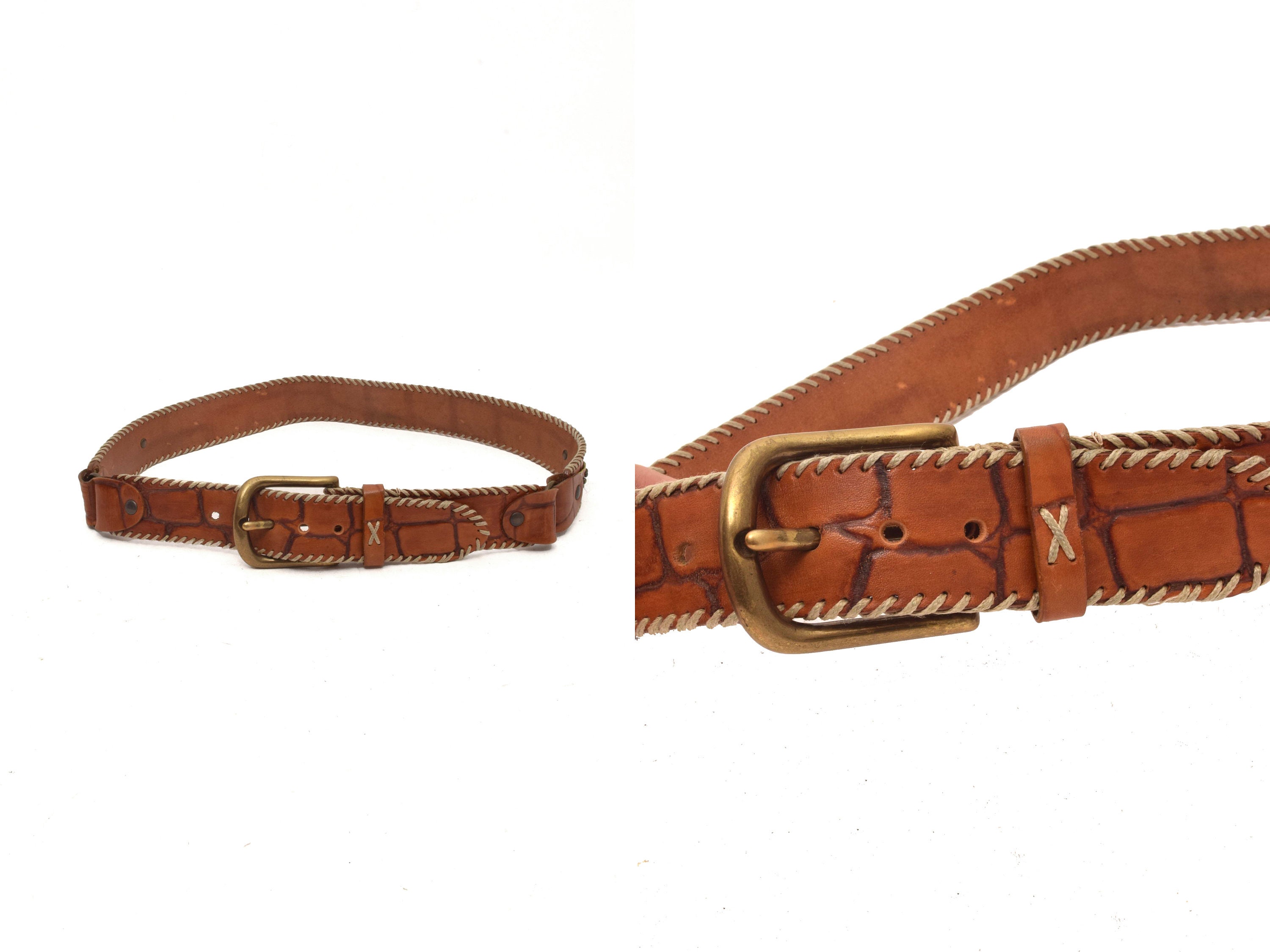 Vintage 90s Italian Leather Belt: Reptile Print With Brass  display picture 1