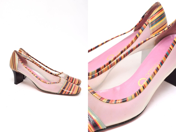 Vintage 90's Rainbow and White Mesh Pumps - Etsy