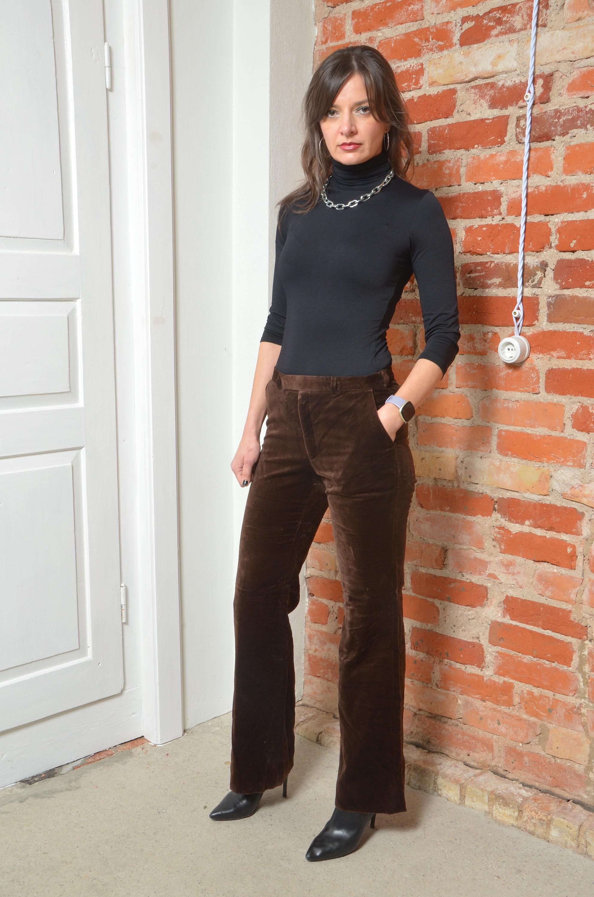 Vintage 70s Brown Velvet Pants | High Waist Flared Trousers | Size