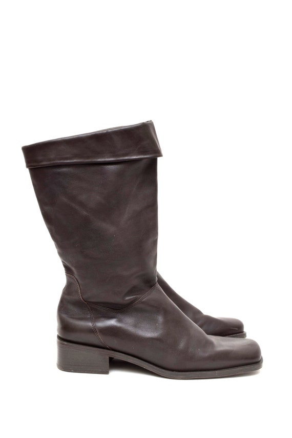 Vintage 90s Brown Leather Chunky Heel Boots with … - image 3