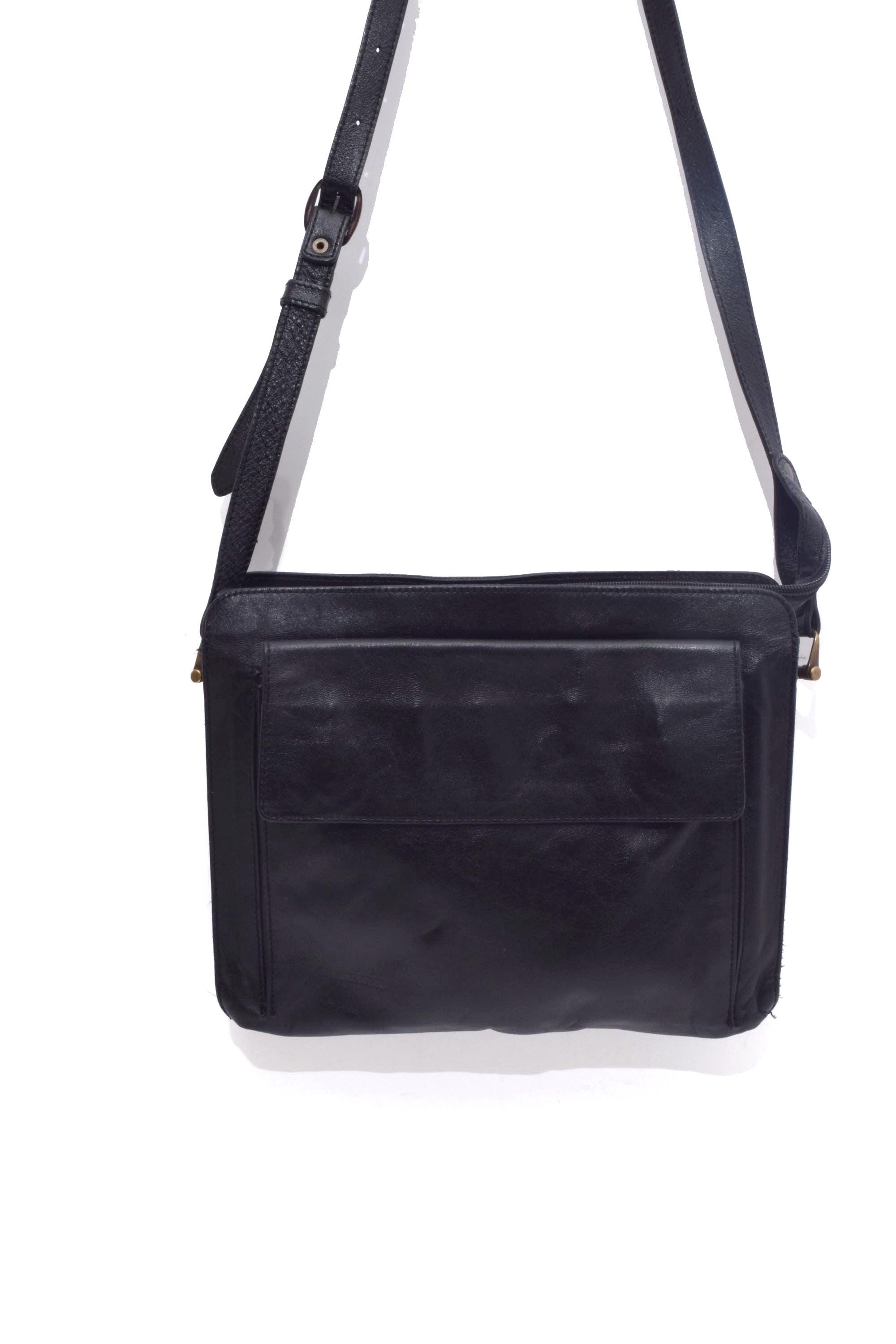 Vintage 90's Black Leather Single Strap Shoulder Bag With Zipper