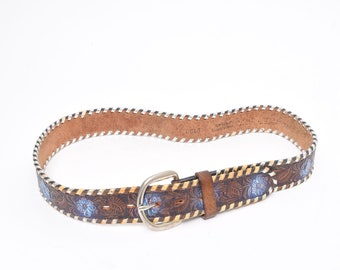 Brown Genuine Leather Stitched Detailed Silver Embellished Belt Size XL Buy Rhinestone Buckle Belt For Big And Tall | Brown Full  main image 4