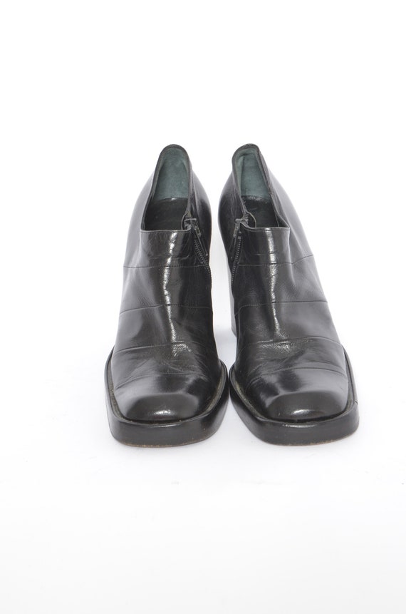 Vintage 90's Real Leather Black Chunky High Heel … - image 3