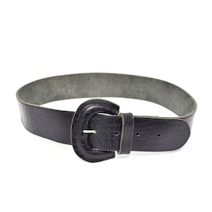 Vintage 90&#39;s Wide Black Thick Textured Leather Belt with Leather Buckle
