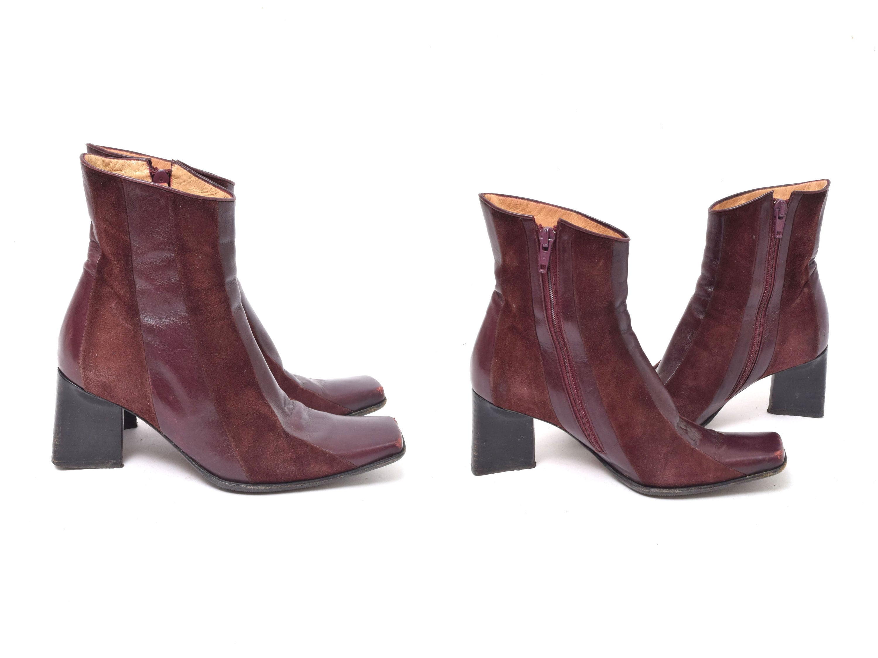 Burgundy Wedge Boots - Etsy