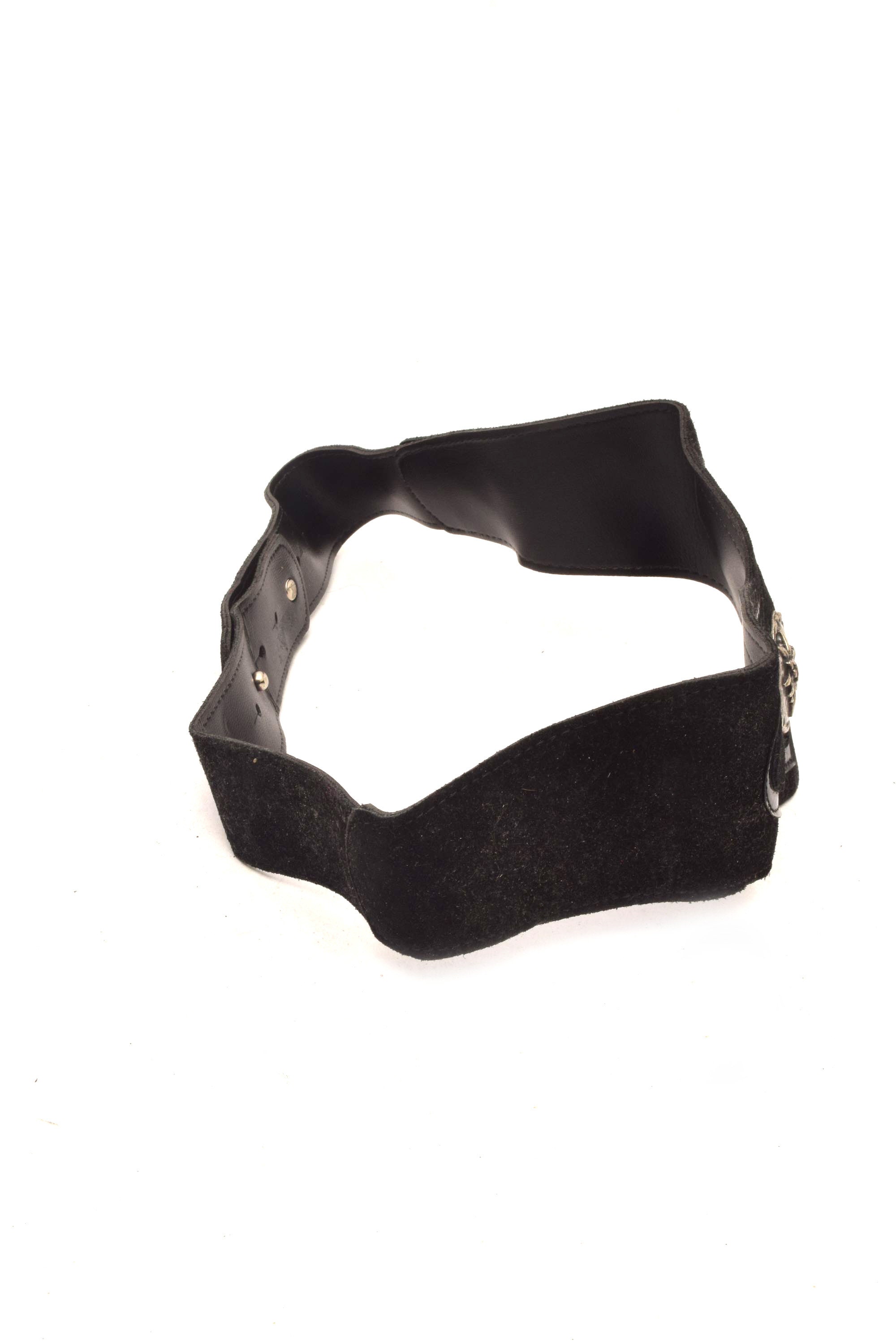 Vintage Black Suede Leather Belt With Silver Metal Heart
