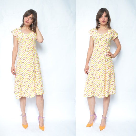 90s Vintage Floral Midi Dress