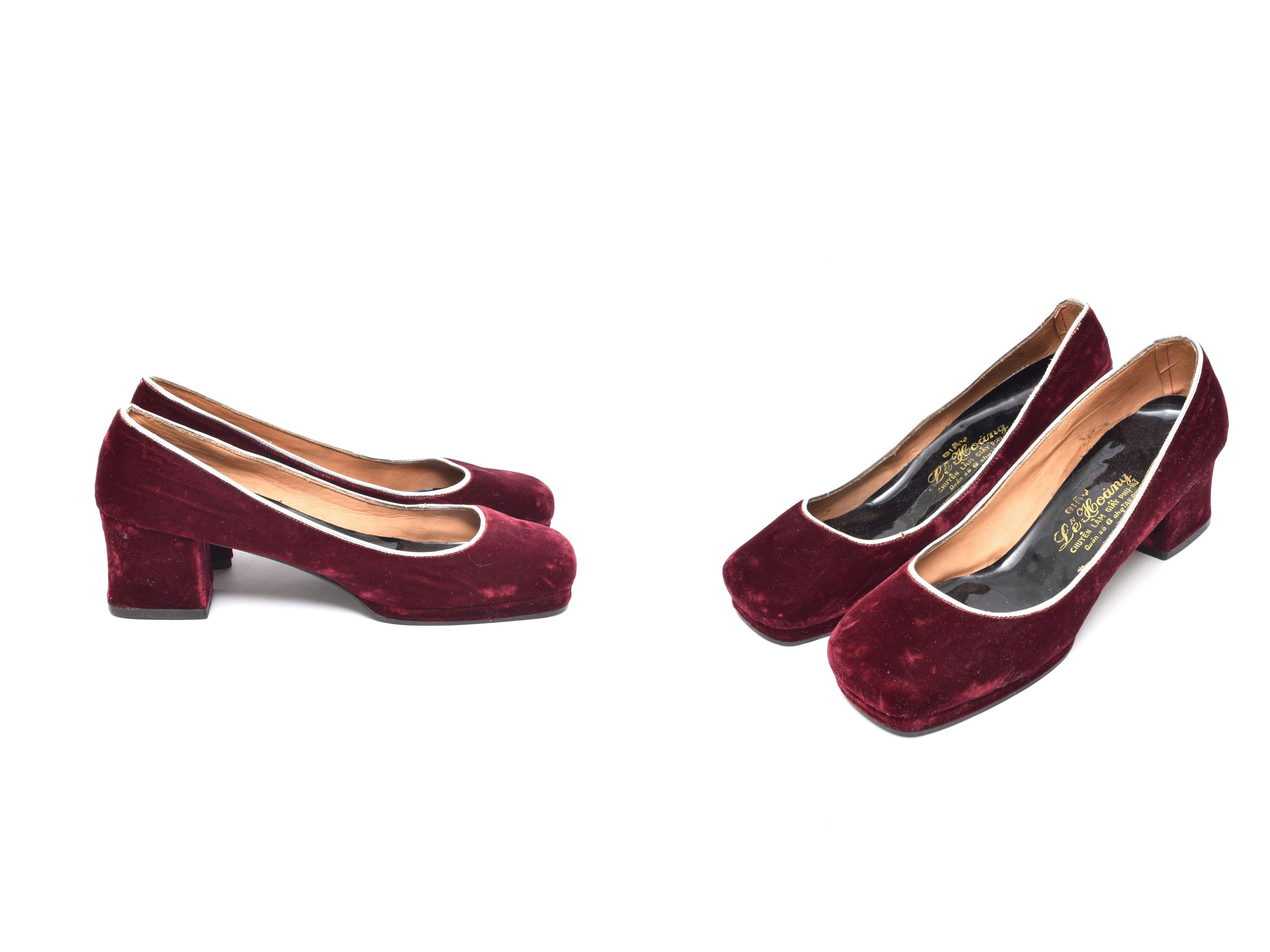 Red velvet court shoes sale