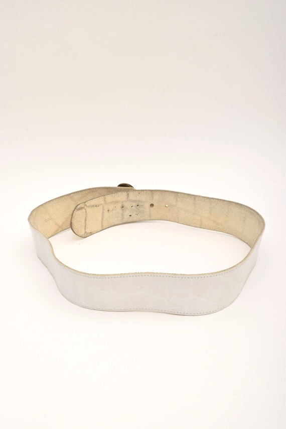 Vintage 90's Wide White Real  Leather Belt Alliga… - image 5