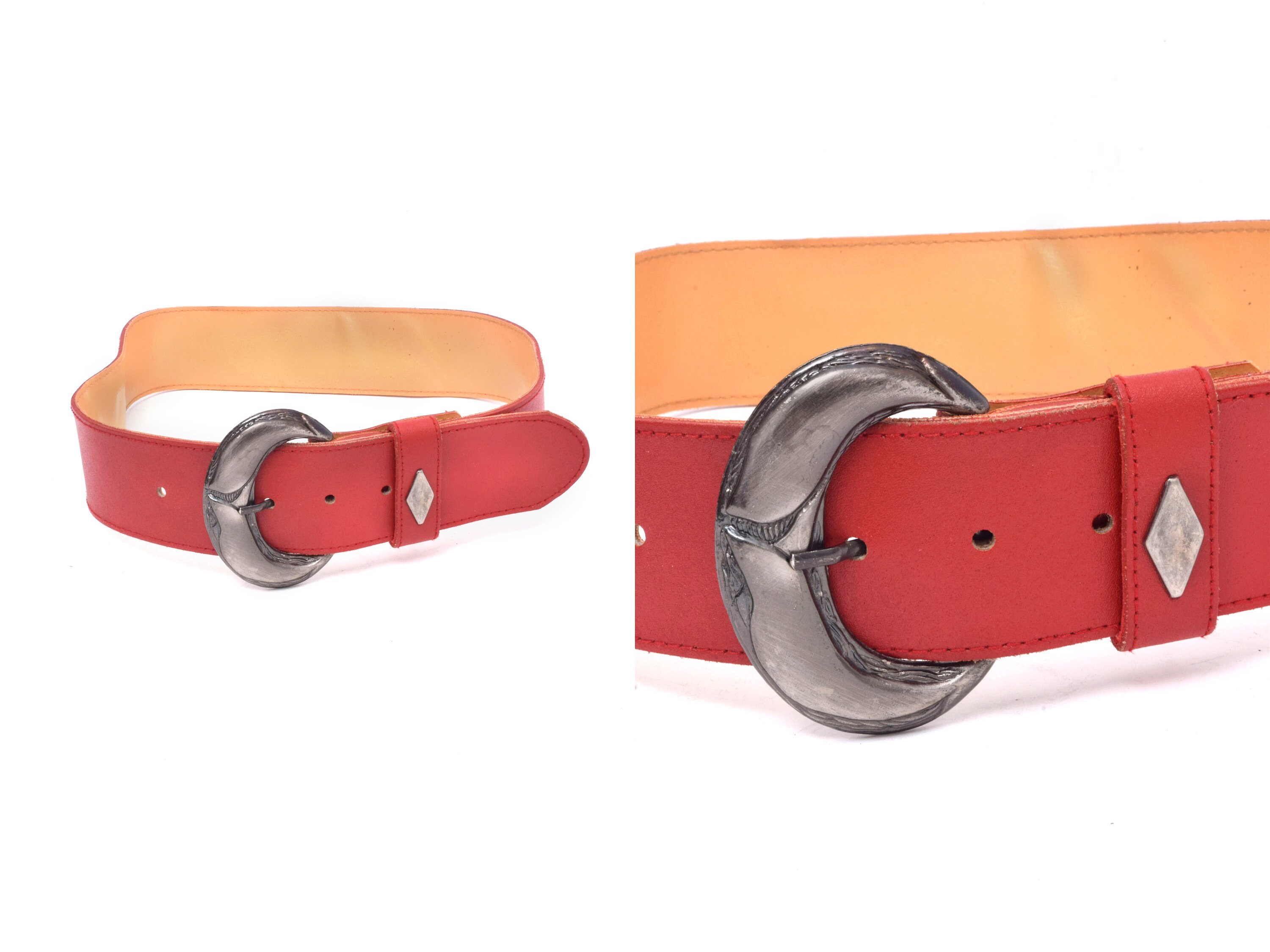 Vintage 1980s Genuine leather Wide V-Front Red Waist Belt Hanae Mori Vintage 1980 main image 4