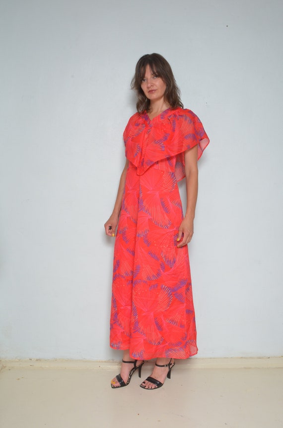 Floral Maxi Dress / Vintage 80s Angel Sleeve Long… - image 3