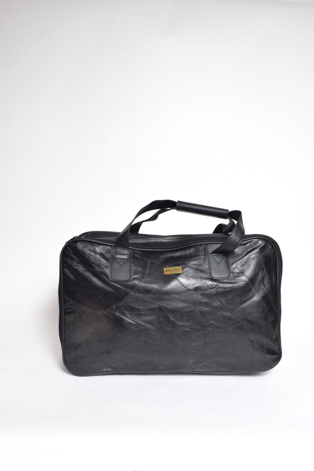 Vintage 90's Black Real Leather / Faux Leather Patchwork Suitcase