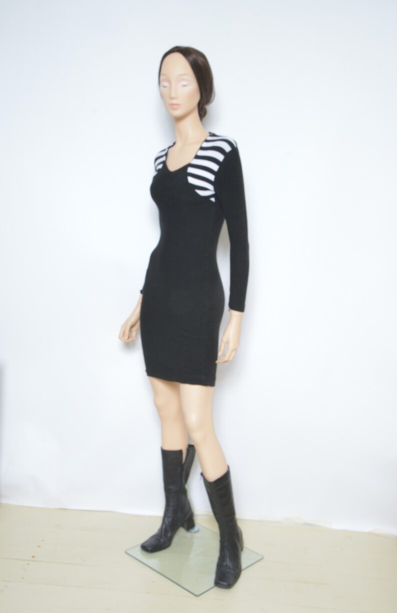 Size Small Ribbed Dress Vintage 90/'s Long Sleeve Striped Tight Dress