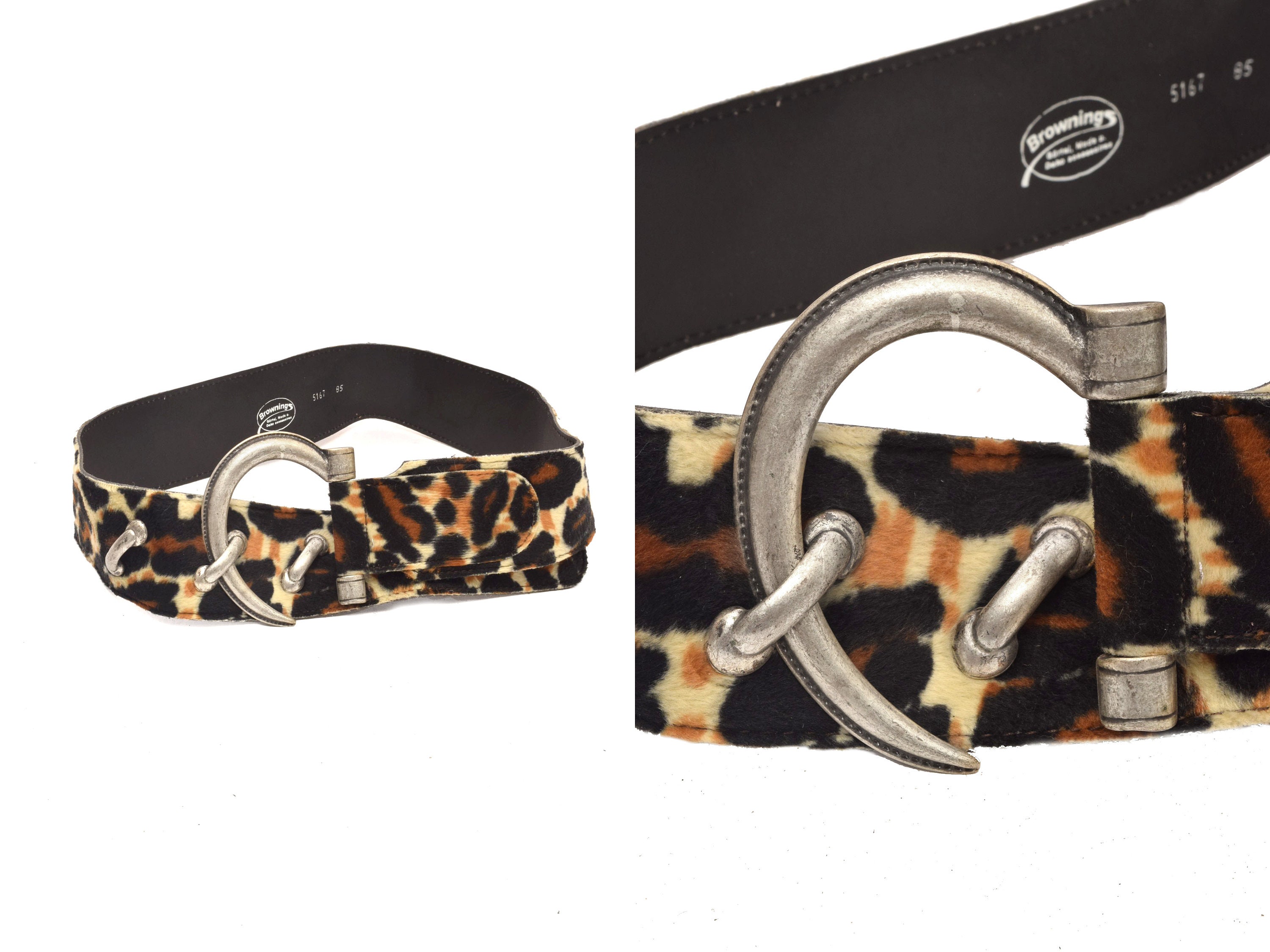 Vintage 80s Details brown & black animal print faux fur‎ belt Vintage Animal Leopard Print Faux Fur Waist Belt, 90s Tan  main image 4