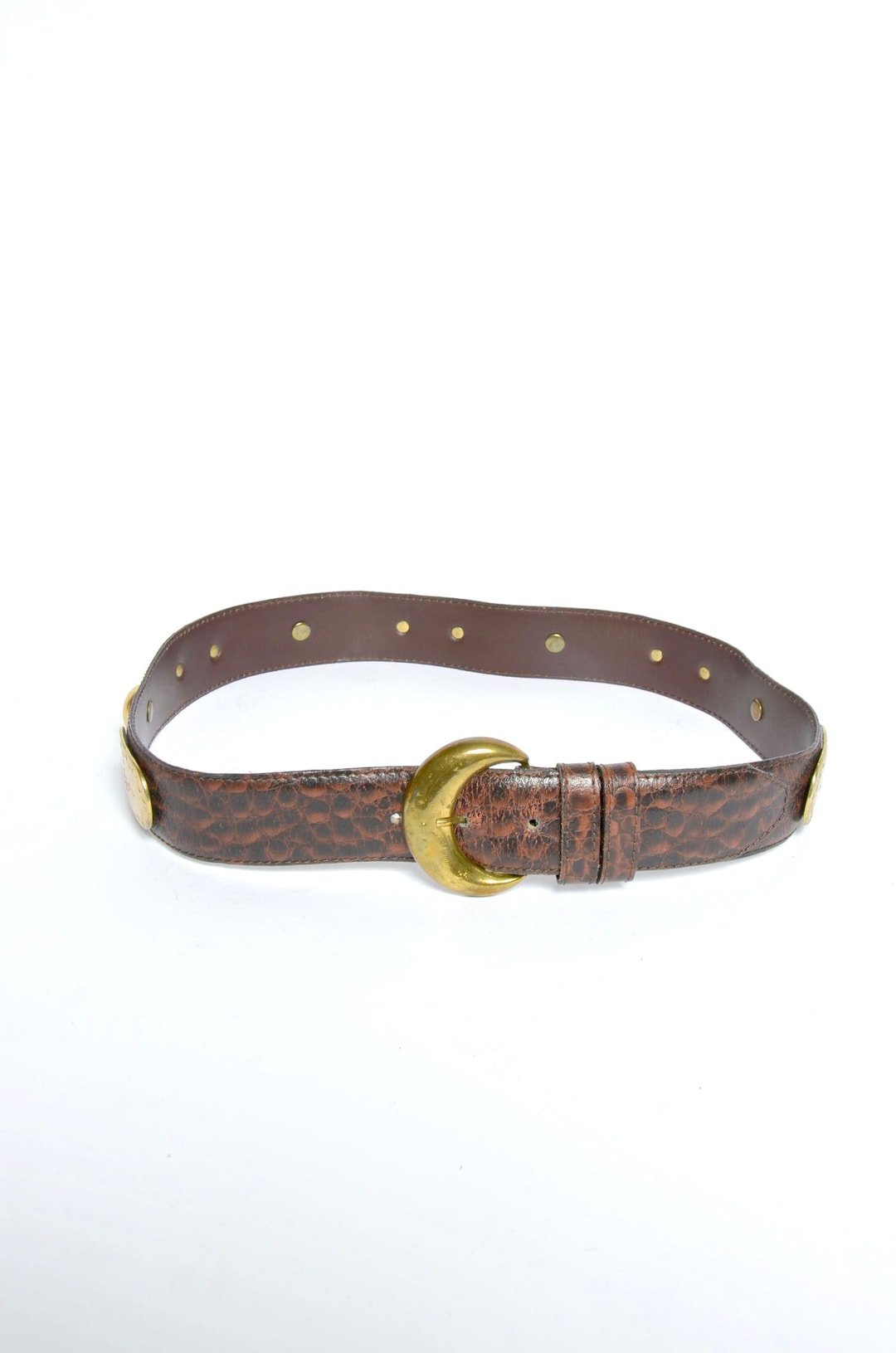 Vintage wide brown 100% genuine snakeskin  western style belt gold buckle; 31” Snake Brown Belts for Men for sale | eBay main image 3