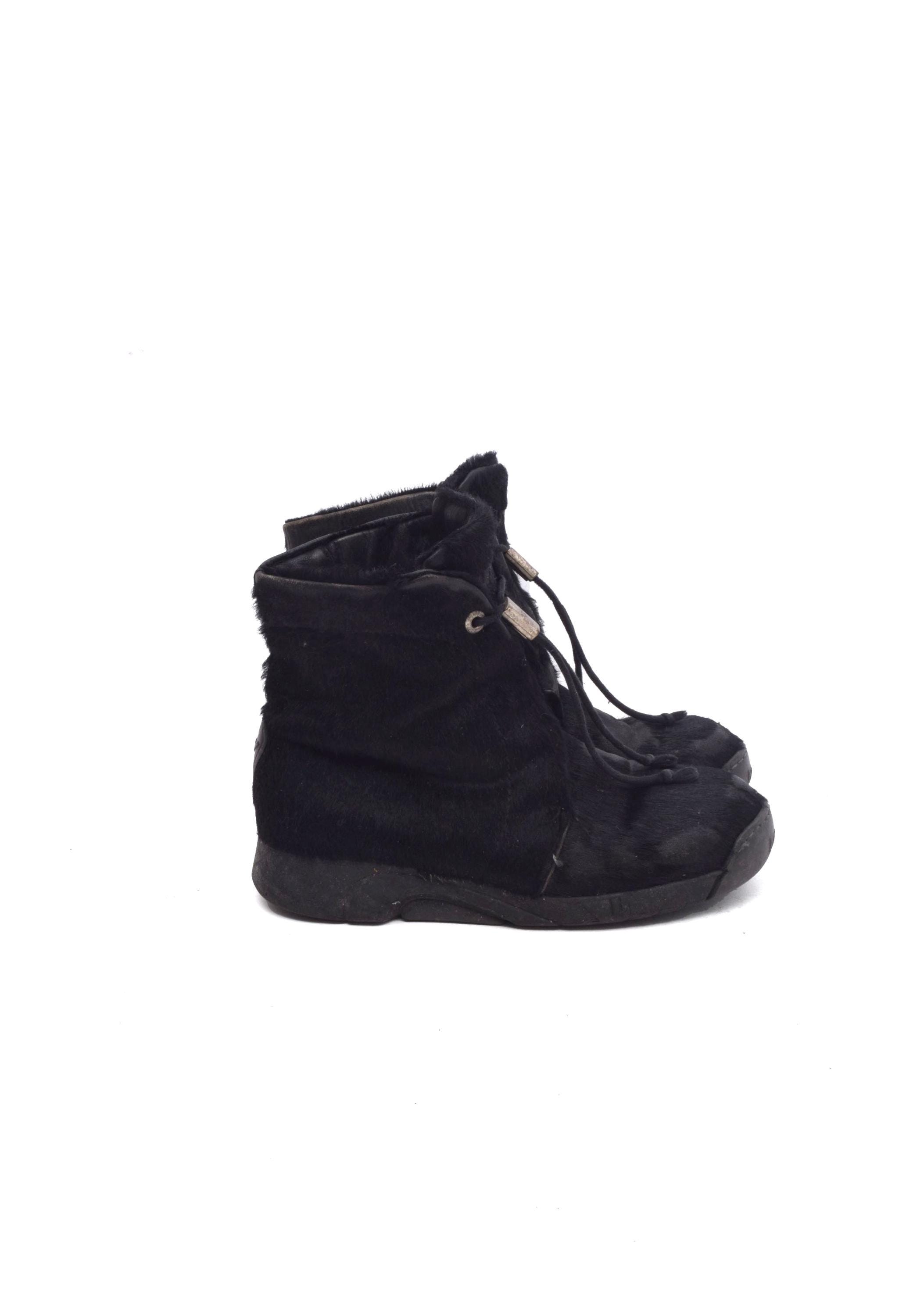Vintage 80's Fur Wool Lining Warm Winter Boots With Laces - Size 41 EU