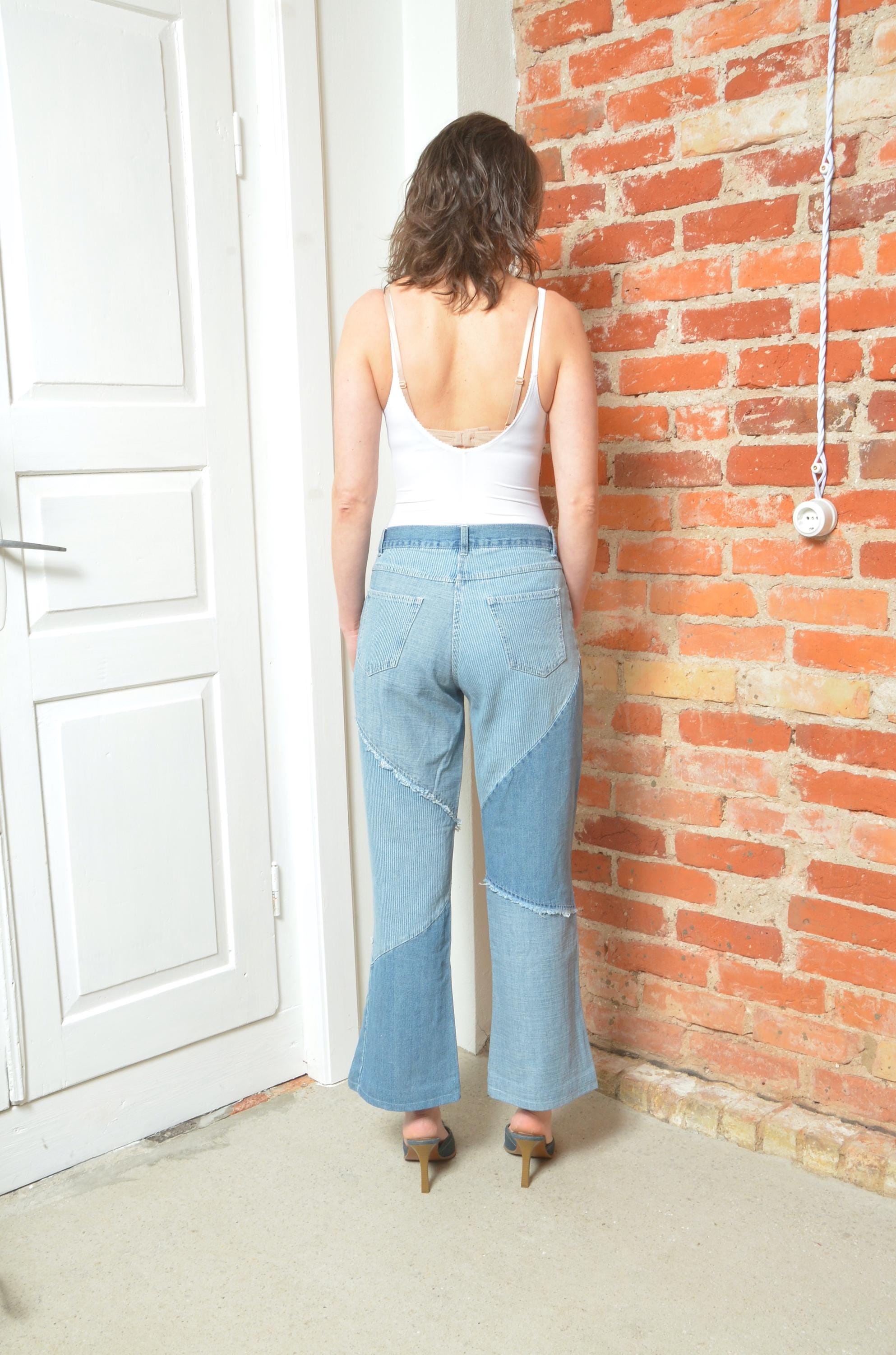 Vintage 00s Low-waist Flared Patchwork Jeans - Size Medium