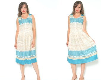 Vintage 80s Accordion Pleated Dress: Abstract Pastel Print, Size Large