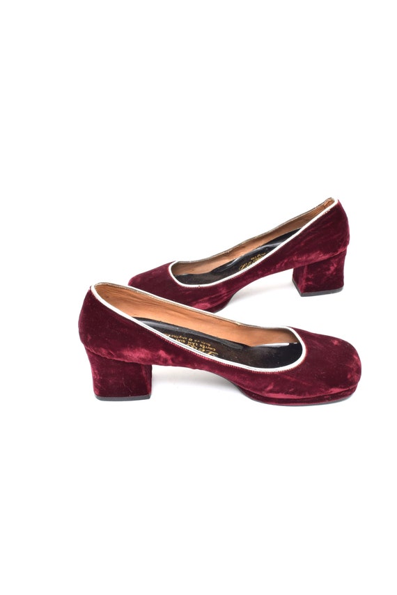 Vintage 90's Dark Burgundy Red Velvet Chunky Heel… - image 7