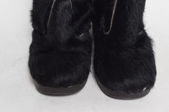 Vintage 70's Black Fur Chunky Heel Shoes Boots - image 4