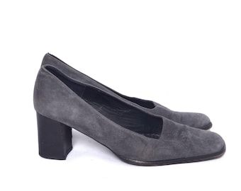 Zapatos de tacón grueso de ante vintage de los años 90 - Talla 38 UE
