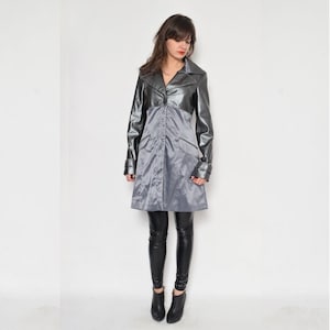 Vintage 90s Silver Satin & Faux Leather Coat - Martvisser