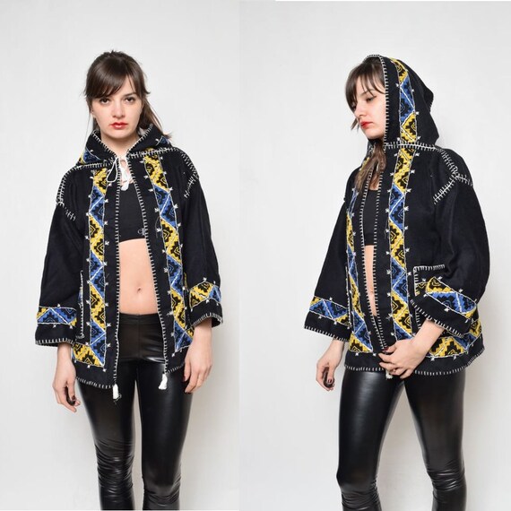 Vintage Embroidered Folk Hooded Jacket/Blazer