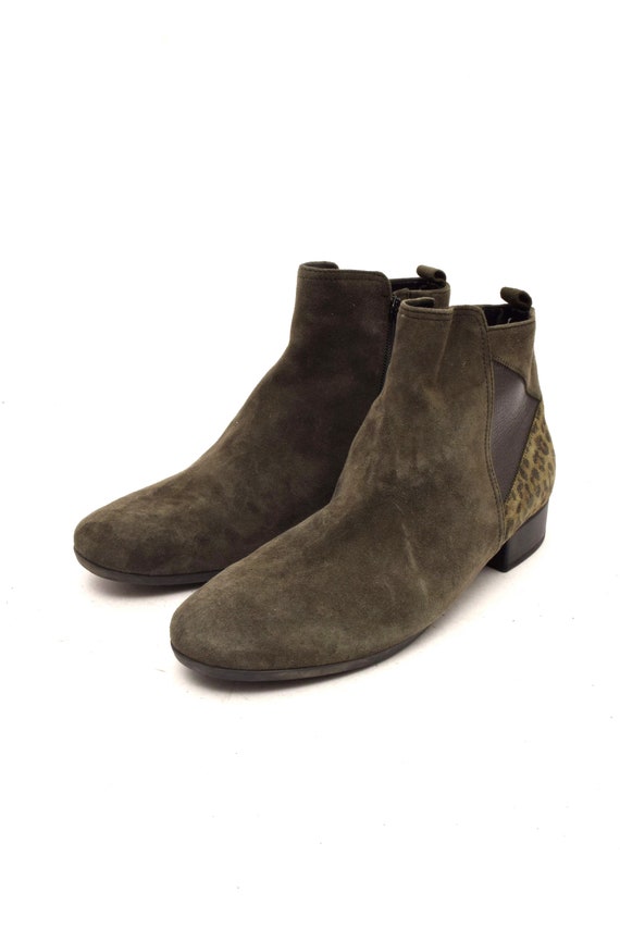 Vintage Patchwork Suede Booties: Leopard Heel, Da… - image 5
