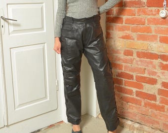 Vintage 90s Black Leather Pants With Side Lace-up Detail – Rocker