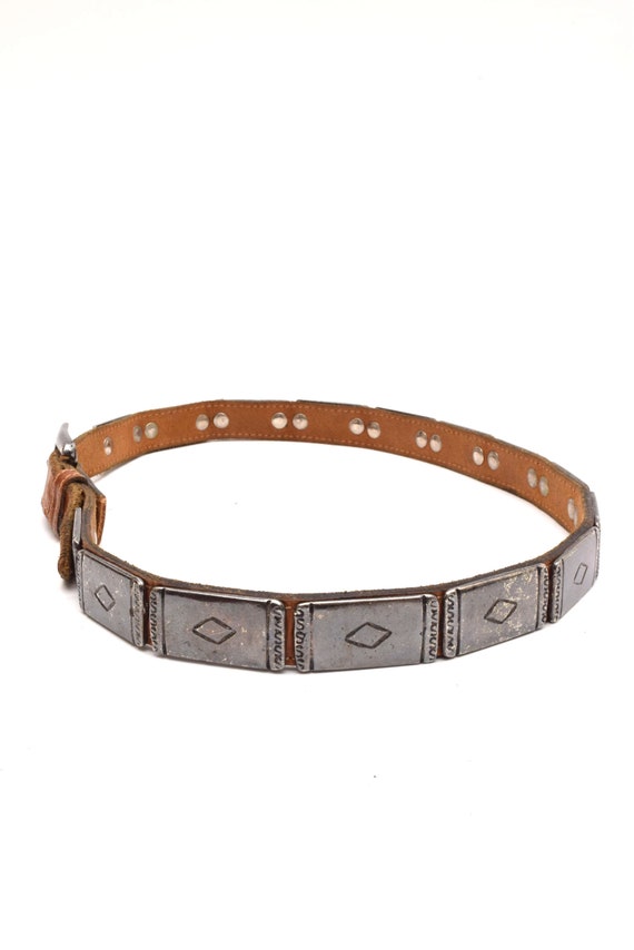 Vintage 90's Brown Thin Leather Belt with Metal S… - image 9