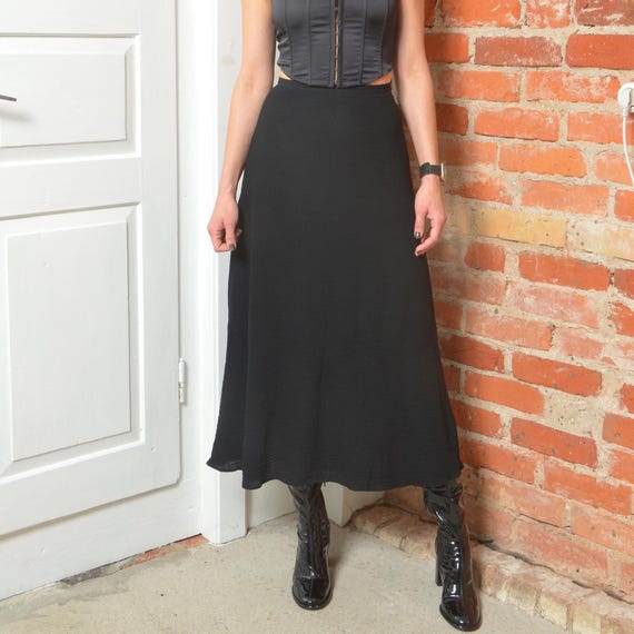 Cacharel, Vintage 90s Cacharel Black Wool Maxi Skirt High Waist A Line Minimalist XS