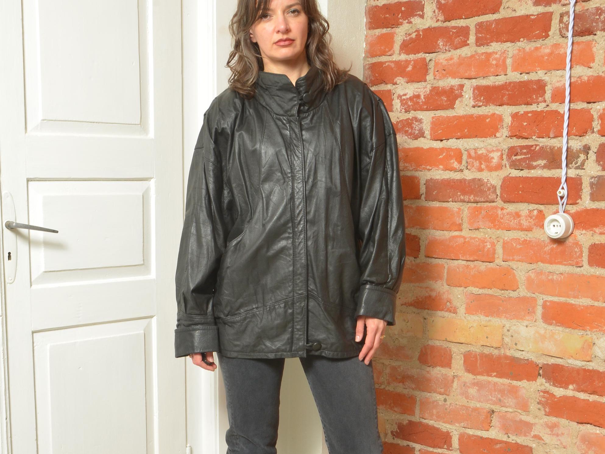 Vintage 90s Real Leather Oversized Zipper Jacket - Size Large - Etsy
