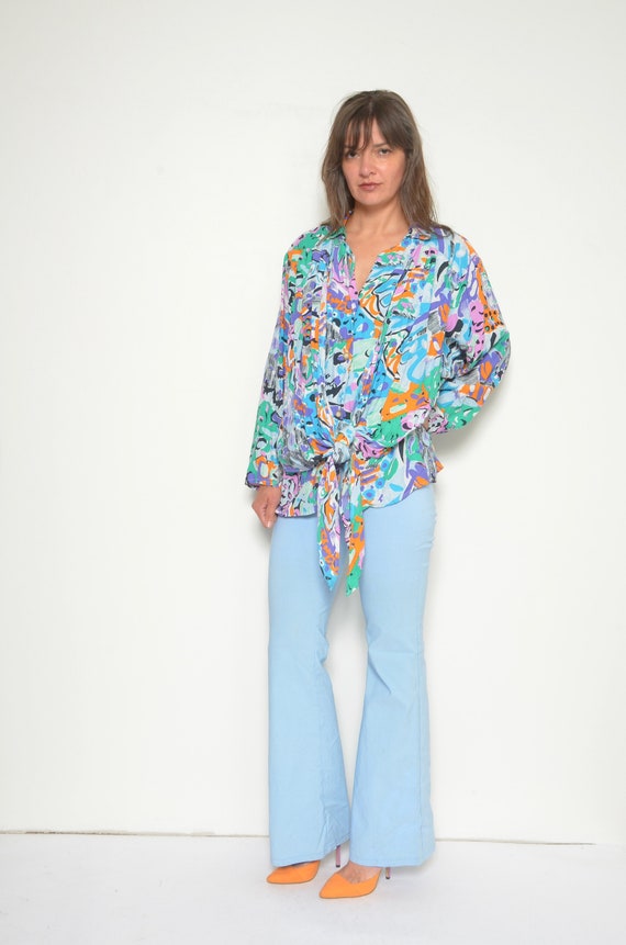 Abstract Print Oversized  Shirt / Vintage 80s Col… - image 5