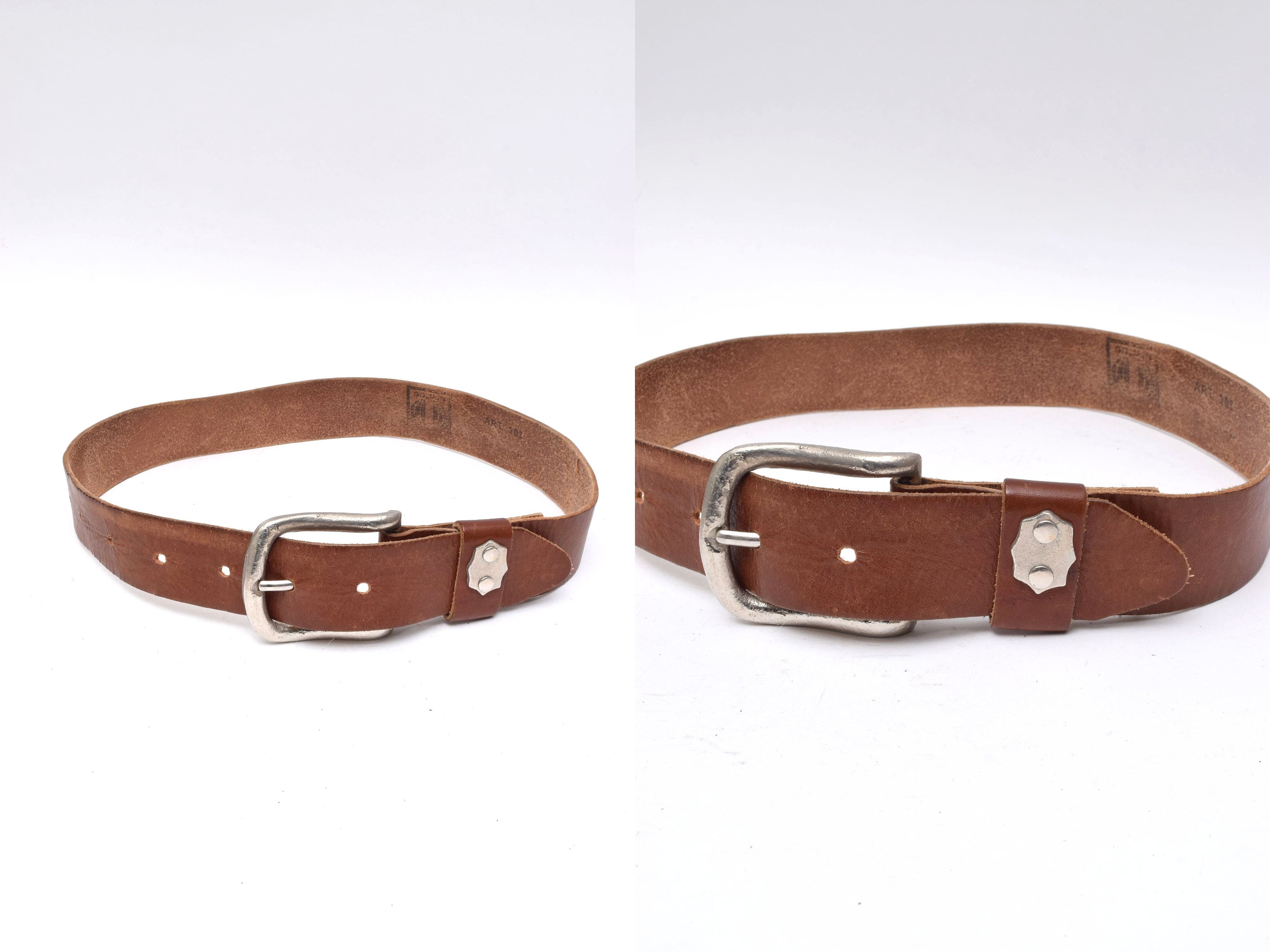 Vintage 90s Brown Leather Wide Belt with Silver Circle Buckle in Mother of Pearl Vintage 90 main image 2