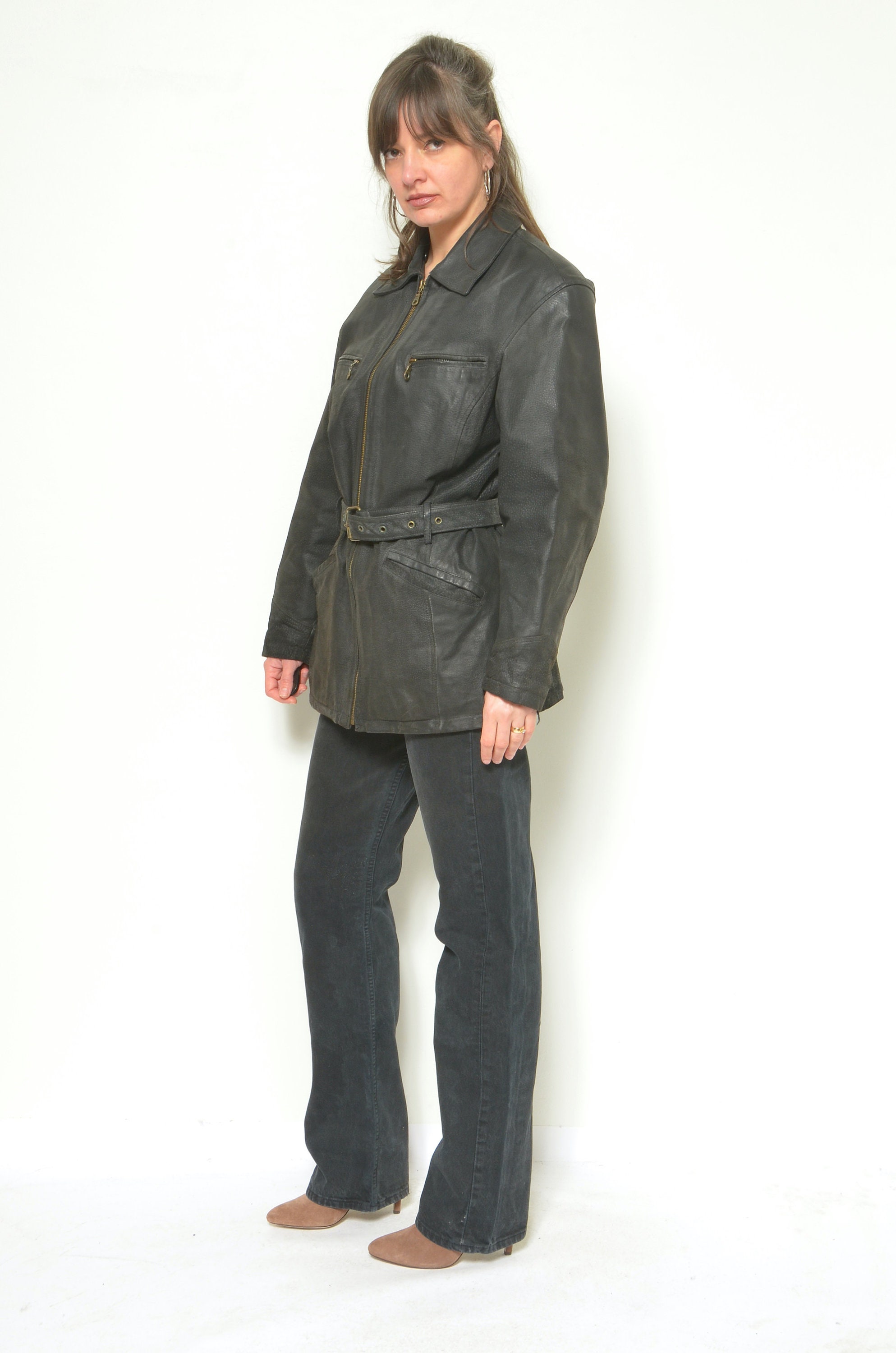 Real Leather Moto Style Jacket / Vintage 90's Genuine