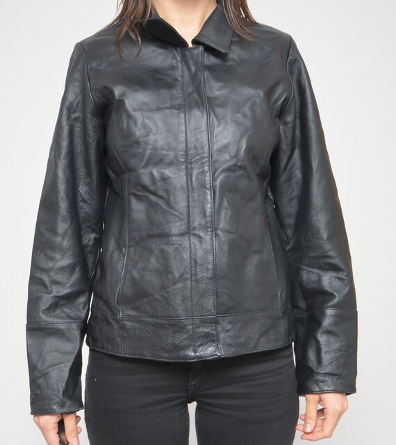 Real Leather Zipper Jacket / Vintage 90s Genuine Leather